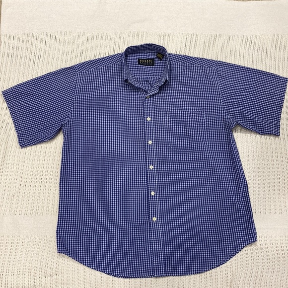 Bogari Studio Designed in Italy Cotton Checked Plaid Blue Shirt as New Men's L ! - Picture 3 of 9